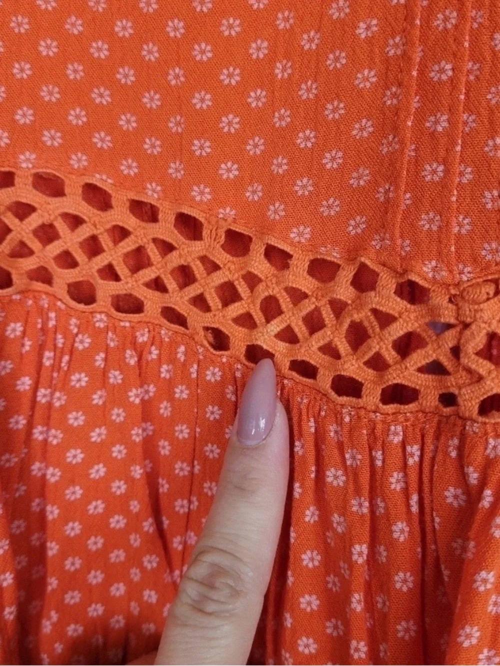 Free People Retro Kitty Dress Large Boho‎ A line Spring Floral Babydoll Orange